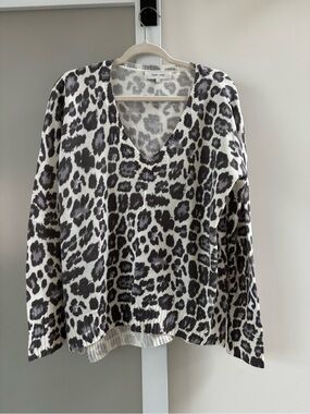 John + Jenn Black & White Leopard V-Neck Sweater